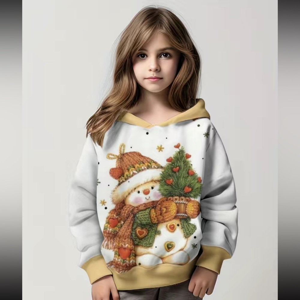 New Girls Fashion Hooded Sweater Christmas Element Cute Snowman Pattern